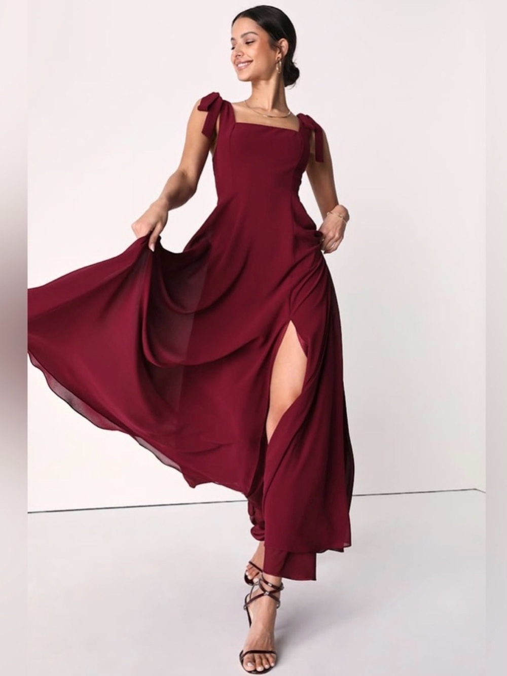 LULUS Chiffon Tie Strap Square Neck Princesscore Wedding Guest Formal Dress XL